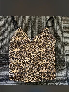 Source Unknown Leopard Print Satin Tank Top in Tan and Black